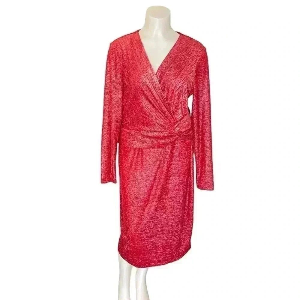 Calvin Klein Metallic Faux-Wrap Sheath Dress sz 12
